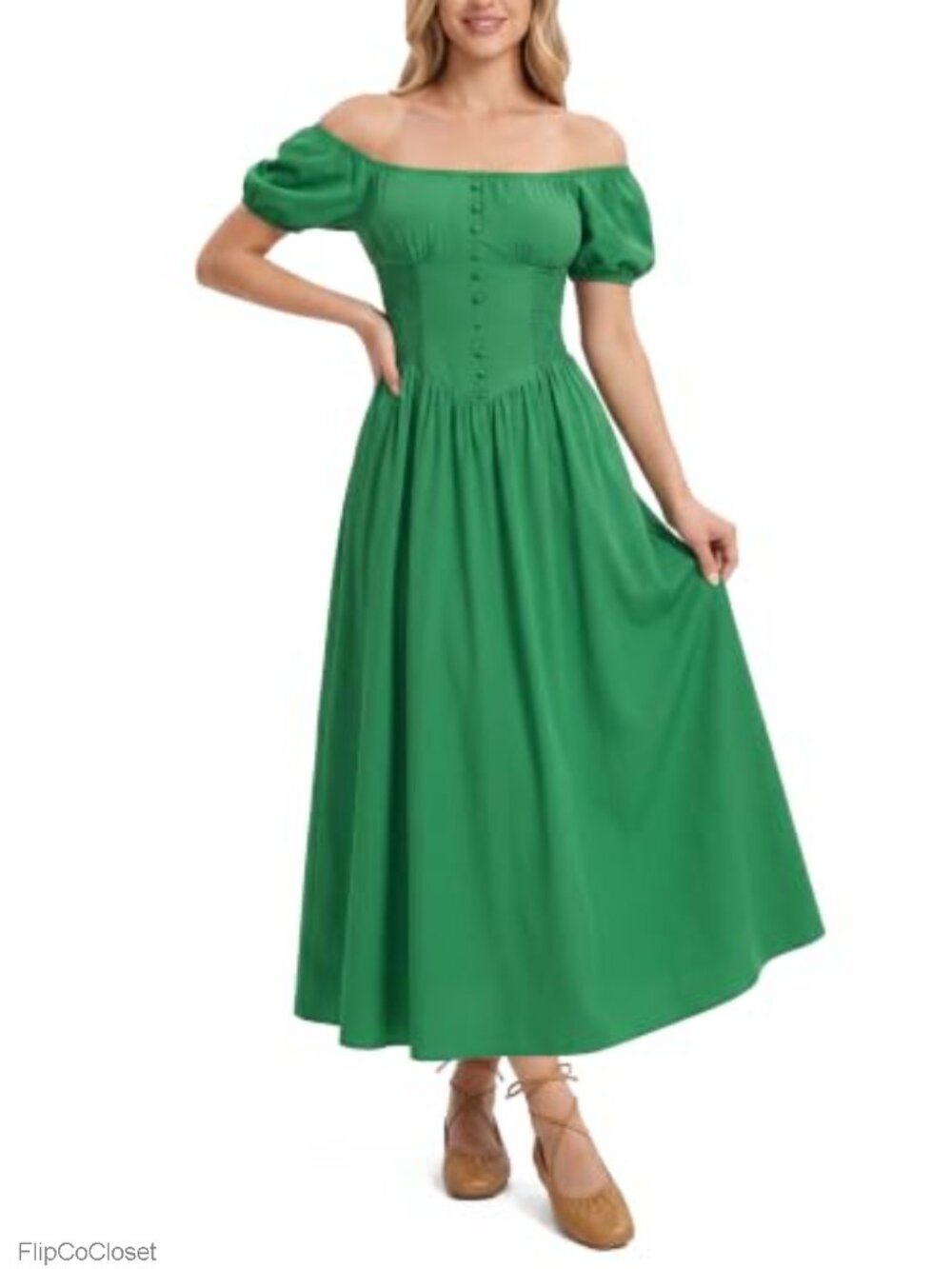 Off Shoulder Corset Maxi Dress Renaissance Cottagecore Puff Sleeve